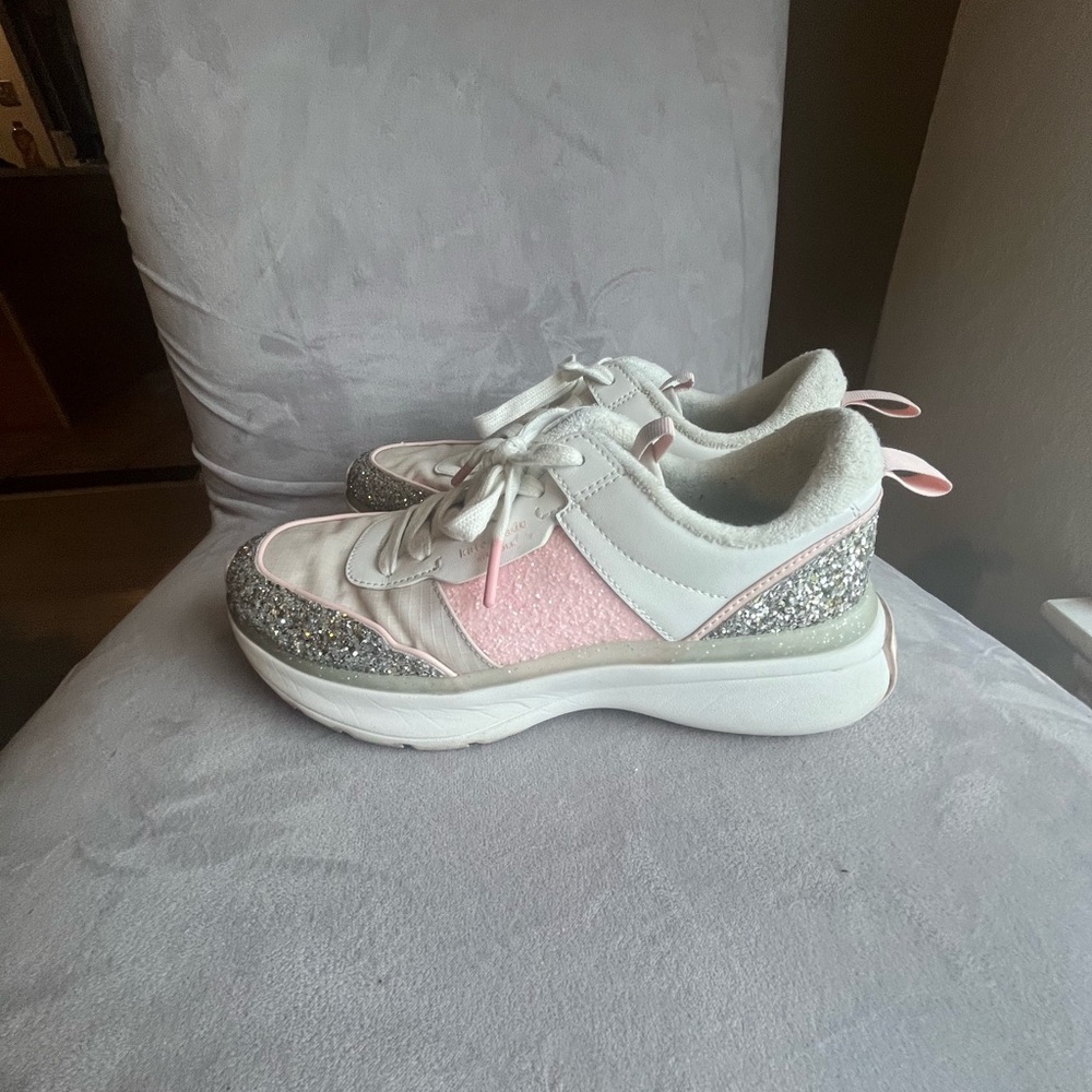 Kate Spade‎ White and Pink Glitter Sneakers - Picture 6 of 7